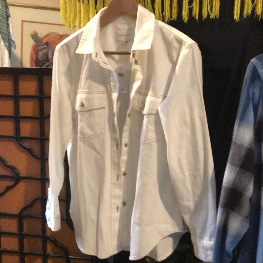 Women denim shirt white size small